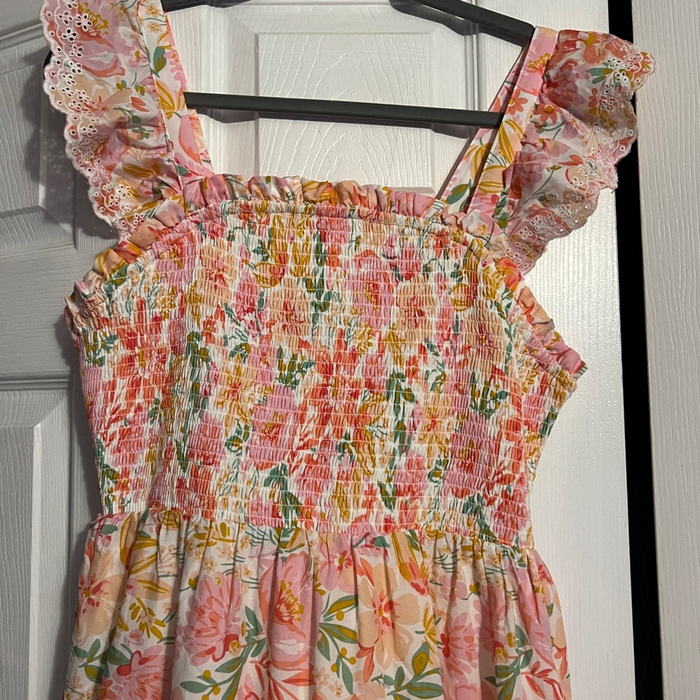 NWOT Haute Hippie Orange and Pink Smocked Tiered Sundress - Picture 9 of 13